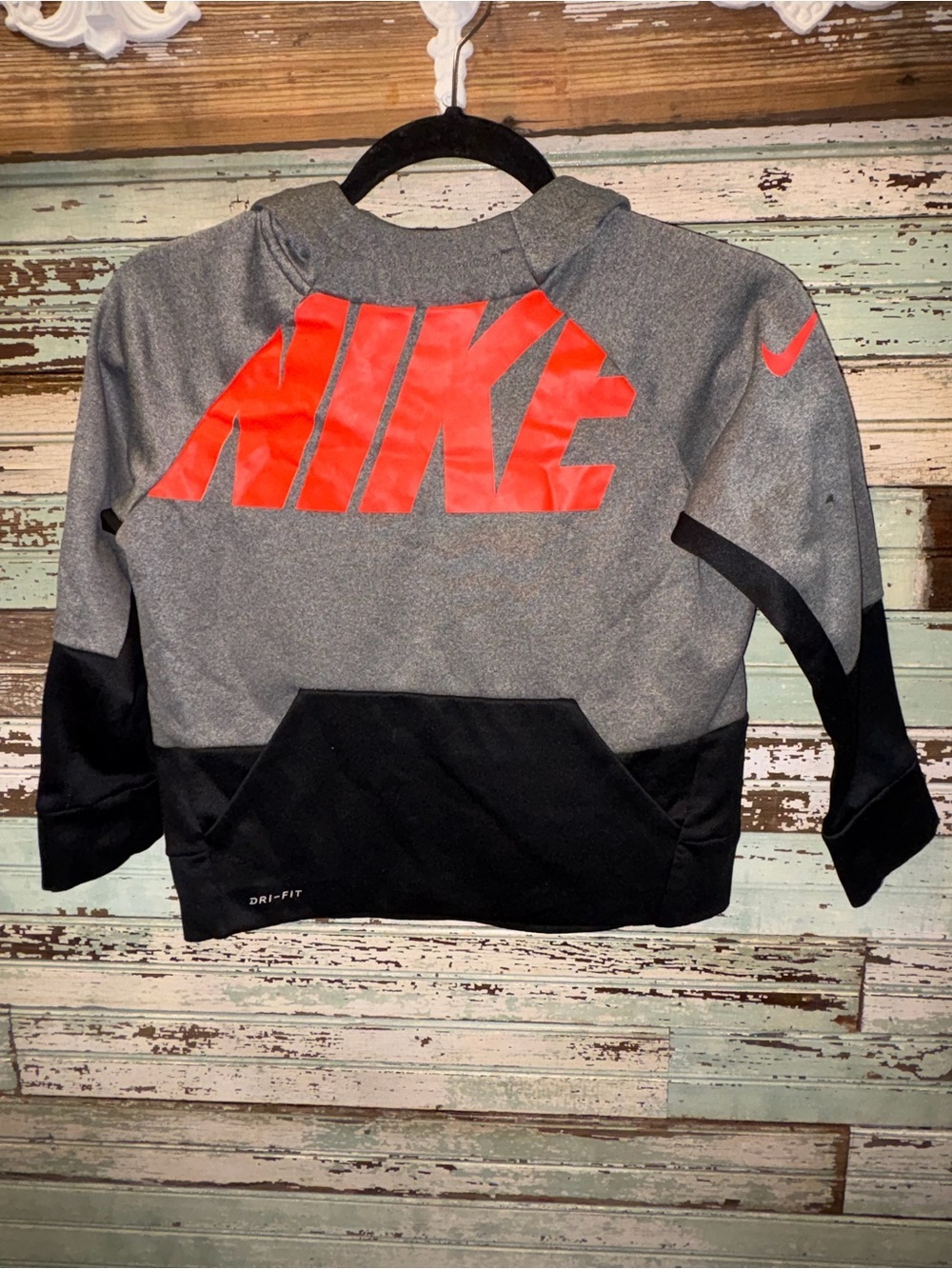 Nike Gray & Black Hoodie with Bright Orange Logo